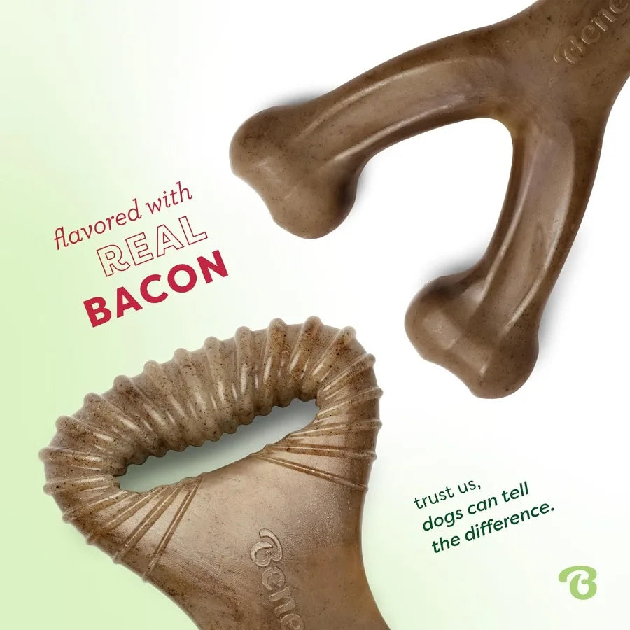 2Pack Wishbone Dental Durable Dog Chew Toys Real Bacon Made in USA Large