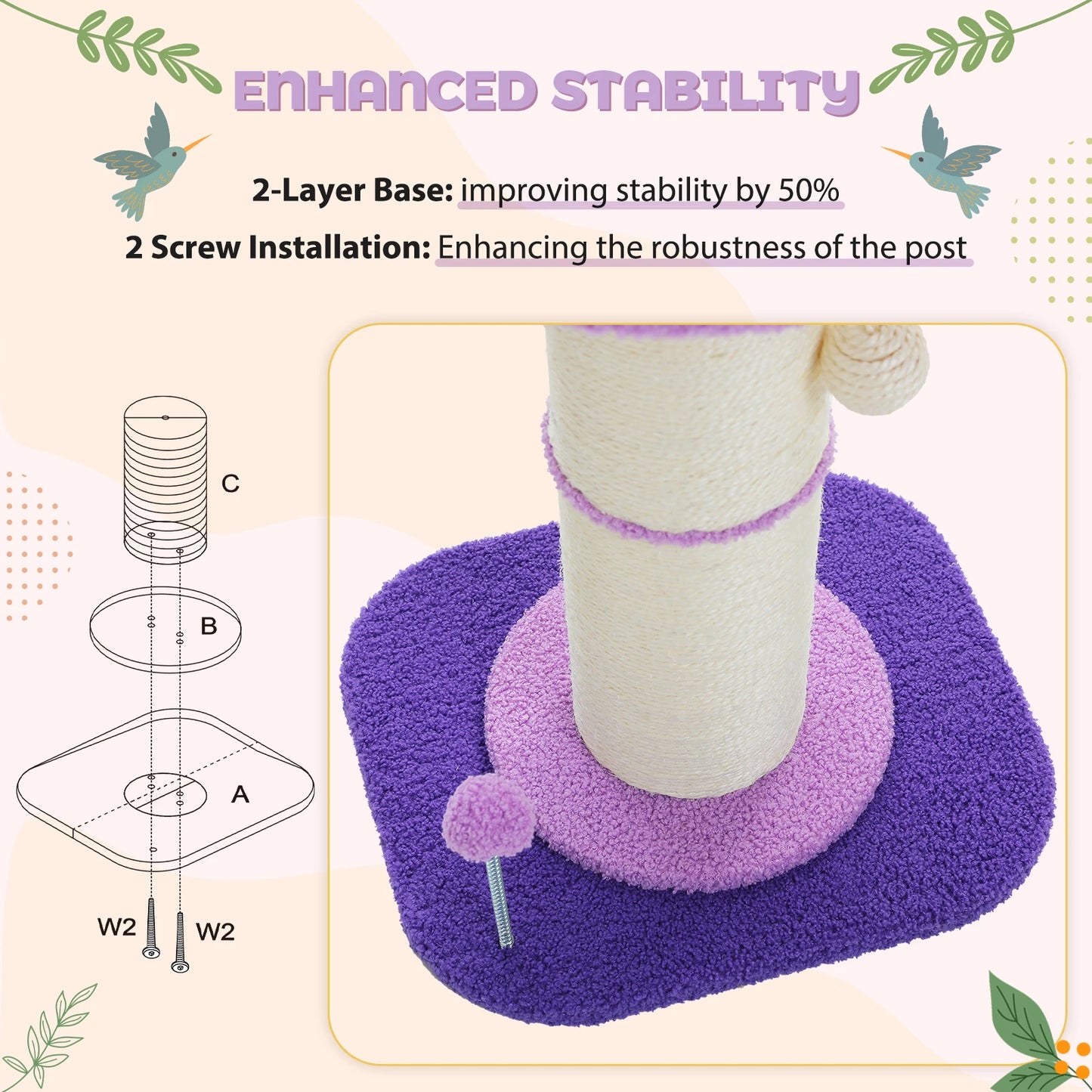 Flower Cat Scratching Post Small Cat Tree Tower Cat Scratcher for Indoor Cats with Super Thick Scratching Post Removable Cat Bed