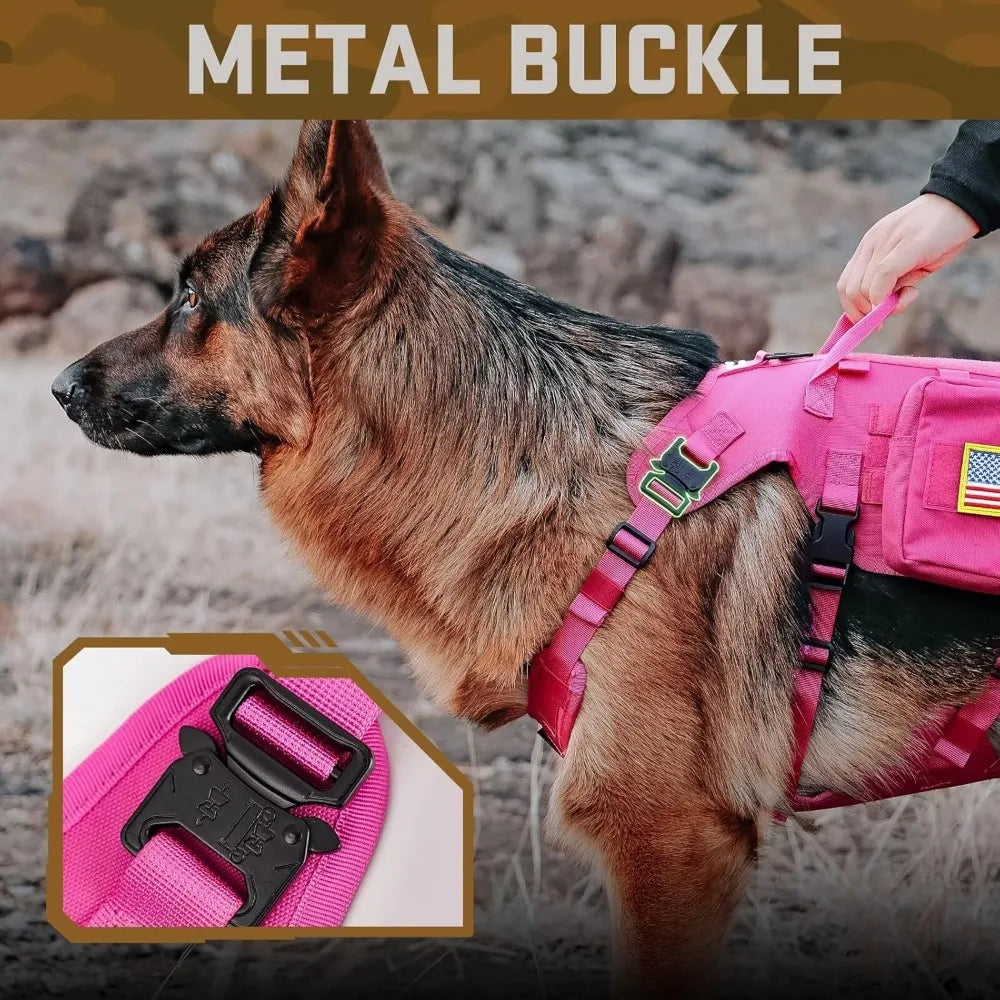 Pink Tactical Dog Harness for Large Dogs,Tactical Dog Collar with Bungee Leash Set,No Pull Military Dog - Hot Sale
