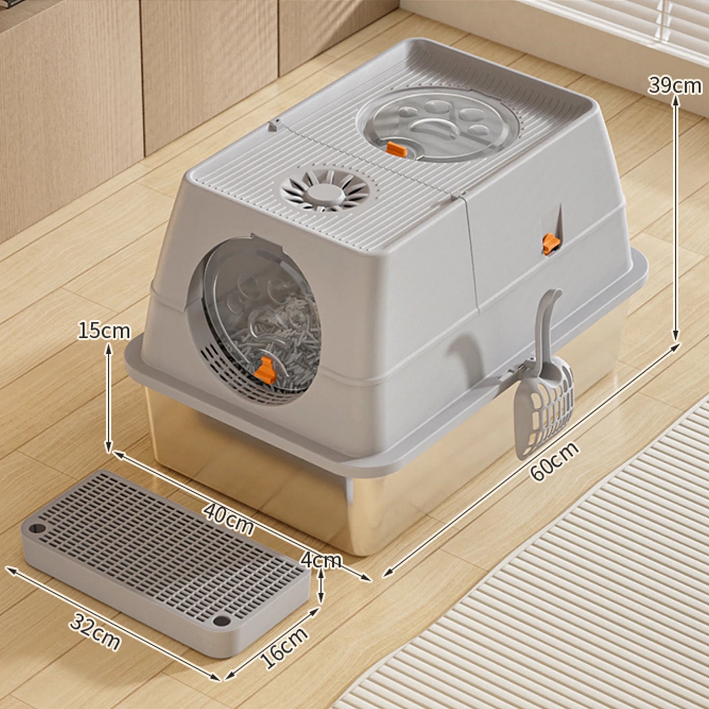 Stainless Steel Covered Litter Box, Top Entry Metal Litter Box for Cats,Proof Litter Boxes with Flip Cover, Removable Top