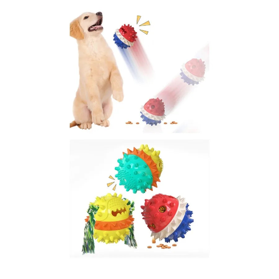 Pet Chew Toy Interactive Treat Toy Squeaky Bounce Toy with Rope for Aggressive Dog Chewers