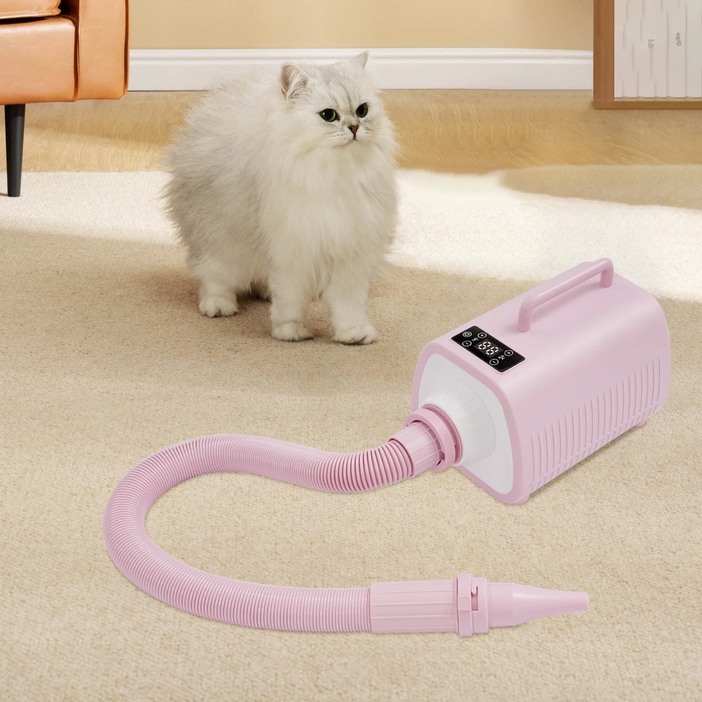 2100W Dog Grooming Blow Dryer Hair Dryer With Handles 9 Speed Adjustment (77-140℉) Led Display 3 Nozzles For Dogs