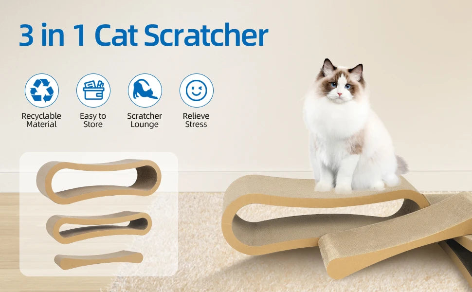 3 in 1 Cat Scratcher Cardboard,Cat Scratching Board Furniture Protector,Cat Scratching Post, Cat Beds for Indoor Cats