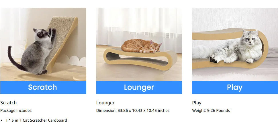 3 in 1 Cat Scratcher Cardboard,Cat Scratching Board Furniture Protector,Cat Scratching Post, Cat Beds for Indoor Cats