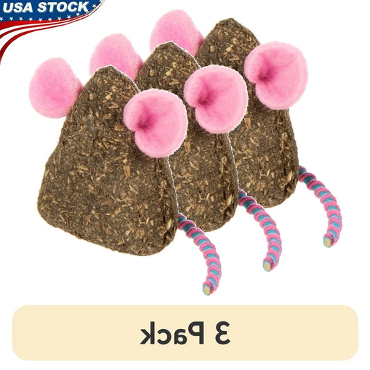 3 Pack Compressed Catnip Mice Toys Cats Elastic Tails Felt Ears Natural Stimulant Fun Playtime Ideal Solo Play