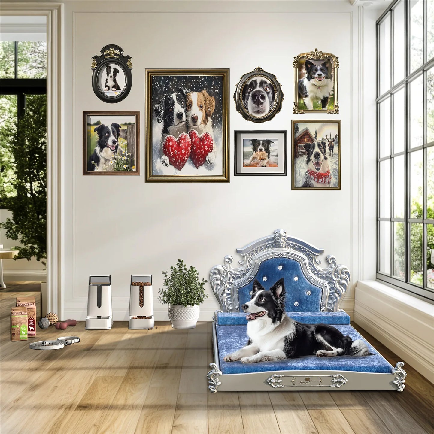 Bingopaw Luxury Pet Bed with Headboard, Dutch Velvet Dog Cat Bed for Medium and Large Dog, European Style Noble Pet Bed