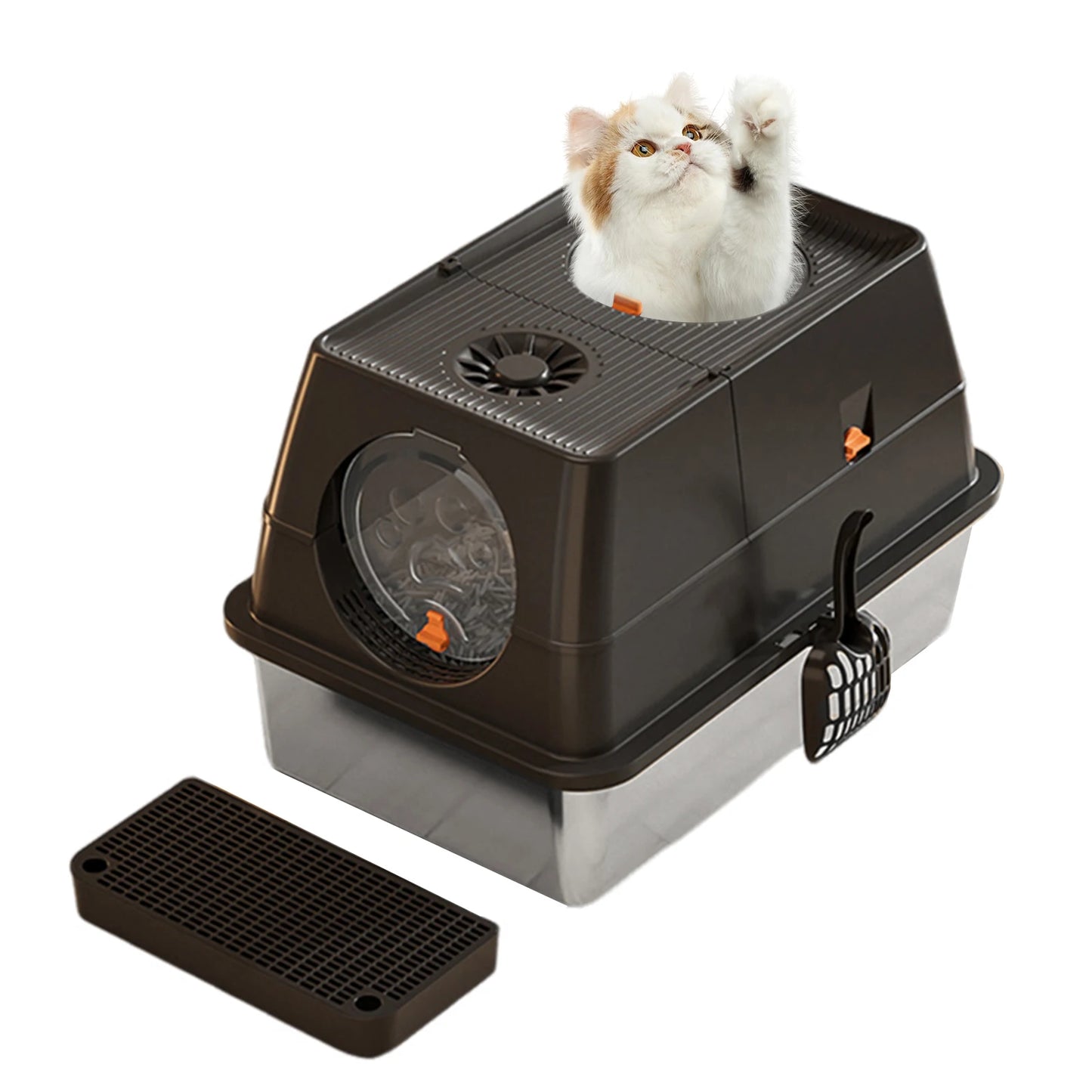 Stainless Steel Covered Litter Box, Top Entry Metal Litter Box for Cats,Proof Litter Boxes with Flip Cover, Removable Top