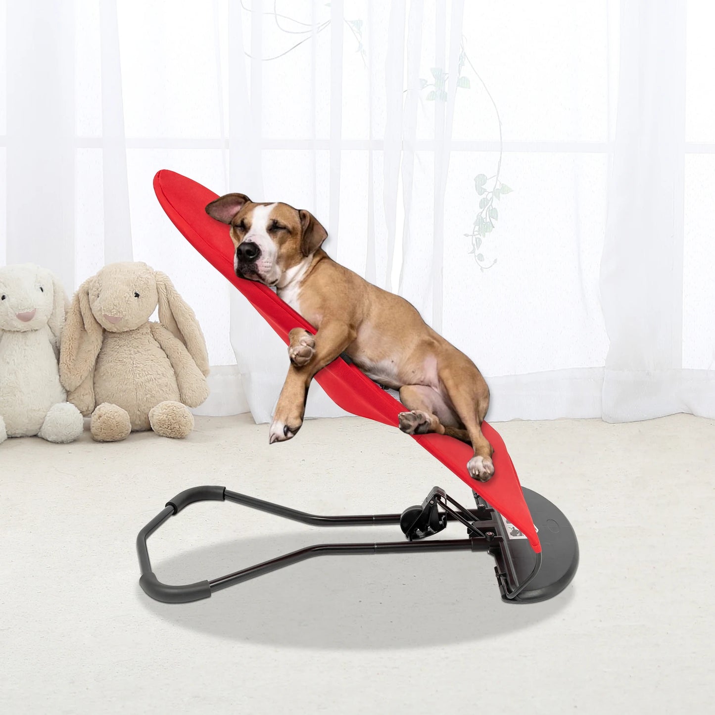 Pet Rocking Chair, Stainless Steel Bracket, Height Adjustable,  Foldable, Portable Puppy Rocker Bed with Anti-slip Pads for Home