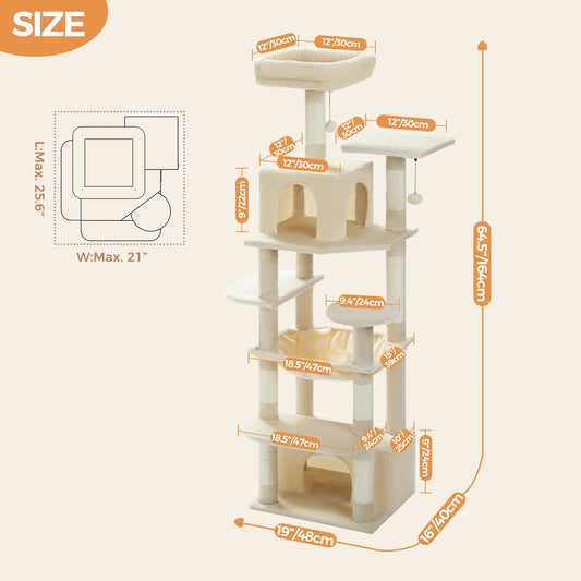 Tall Cat Tree with Scratching Posts Spacious Hammocks Large Condos Large Cat Tower for Indoor Cat Scratcher Cat Toys Accessories