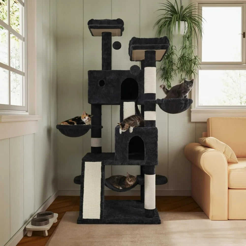 Multi-Level Large Cat Tree Tower for Indoor Big Feline/Cozy Plush Perches/Condo/Sisal Scratching Posts/Hammock