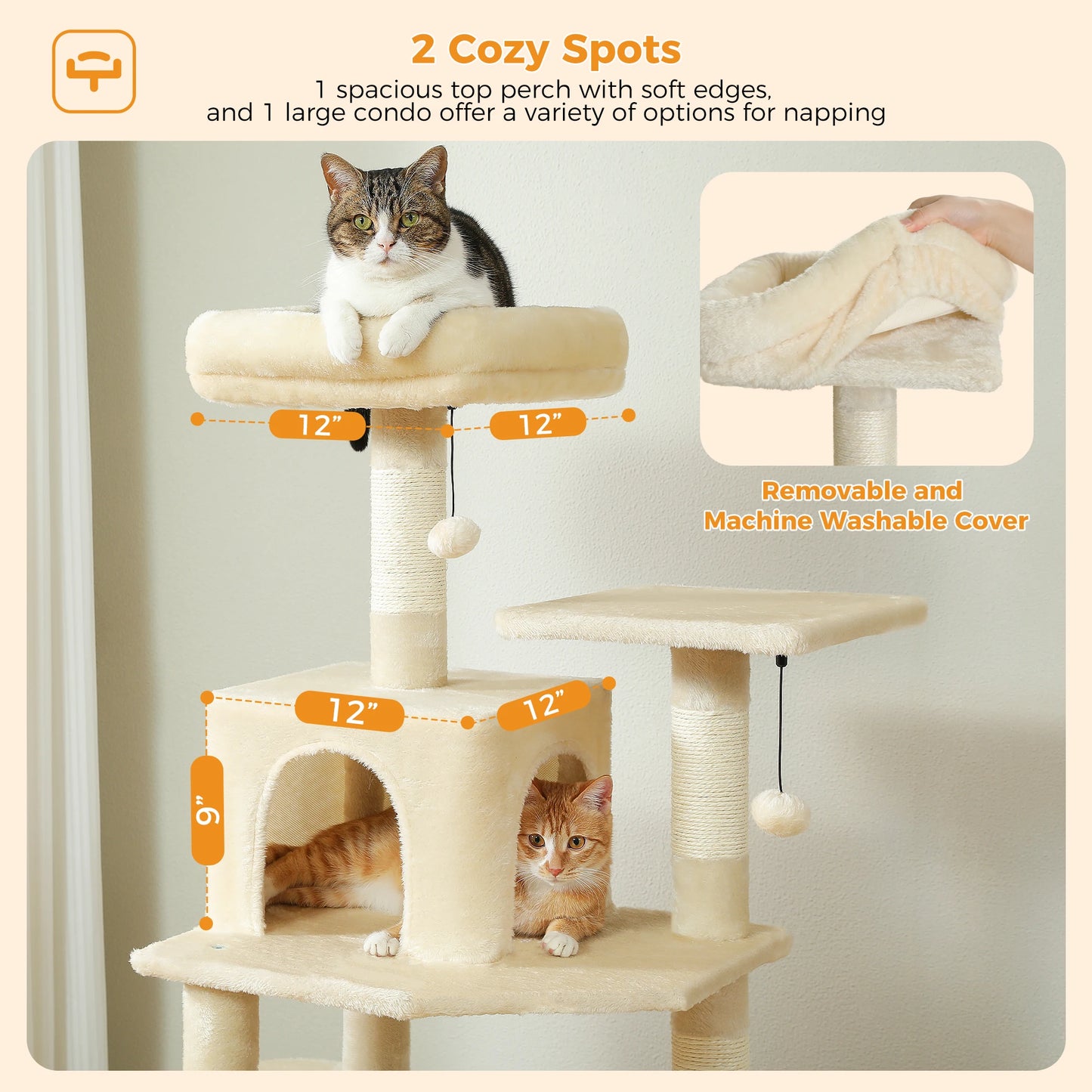 Tall Cat Tree with Scratching Posts Spacious Hammocks Large Condos Large Cat Tower for Indoor Cat Scratcher Cat Toys Accessories