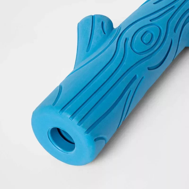 Indestructible Dog Chew Toy 12 Inch Blue Rubber Stick with Crinkles for Aggressive Chewers Extreme Play Fetch Safe Non Toxic