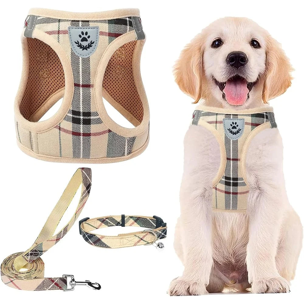 Adjustable No Pull Dog Harness Collar Leash Set Step In Breathable Soft Pet Gear Small Medium Dogs Cats Outdoor Walking Running