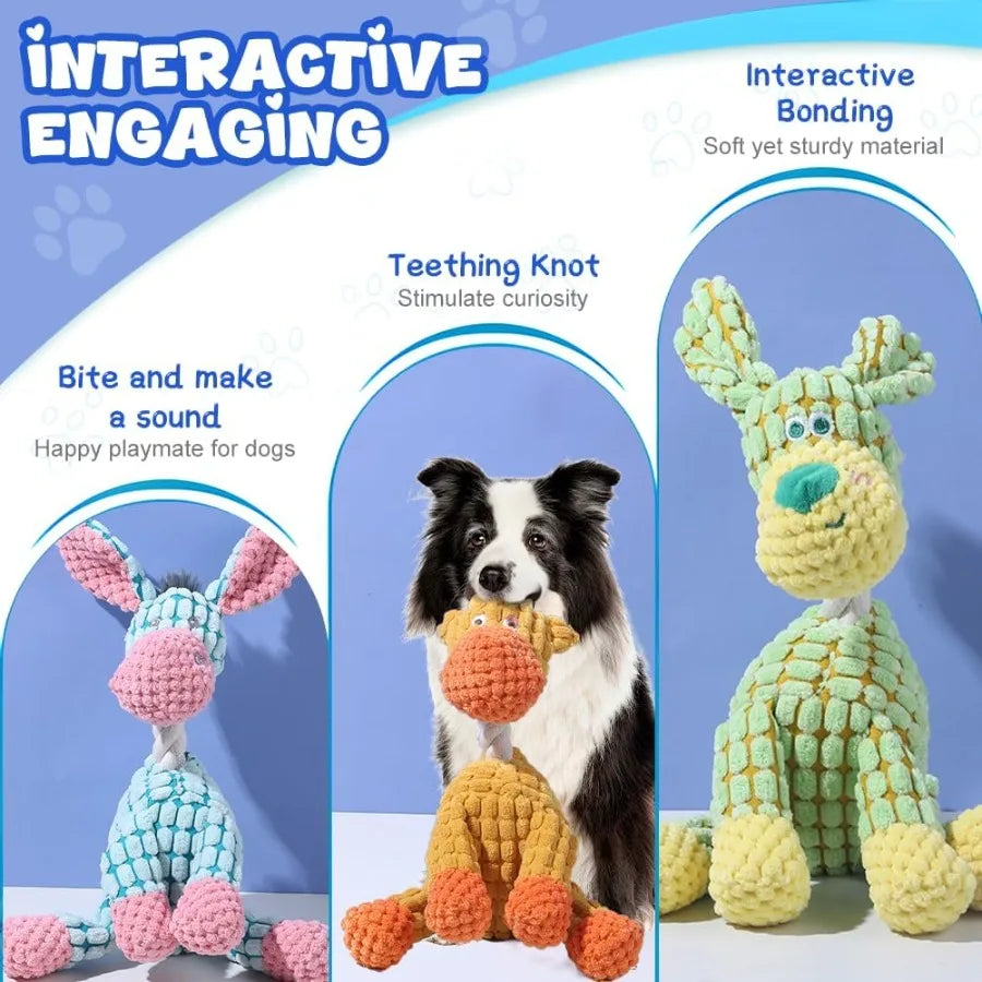 2025 Upgraded Dog Toys Indestructible Plush Dog Toy Dogs Toys for Aggressive Chewers Dogs Squeaky Chew Toy for Indoor Pups Teet