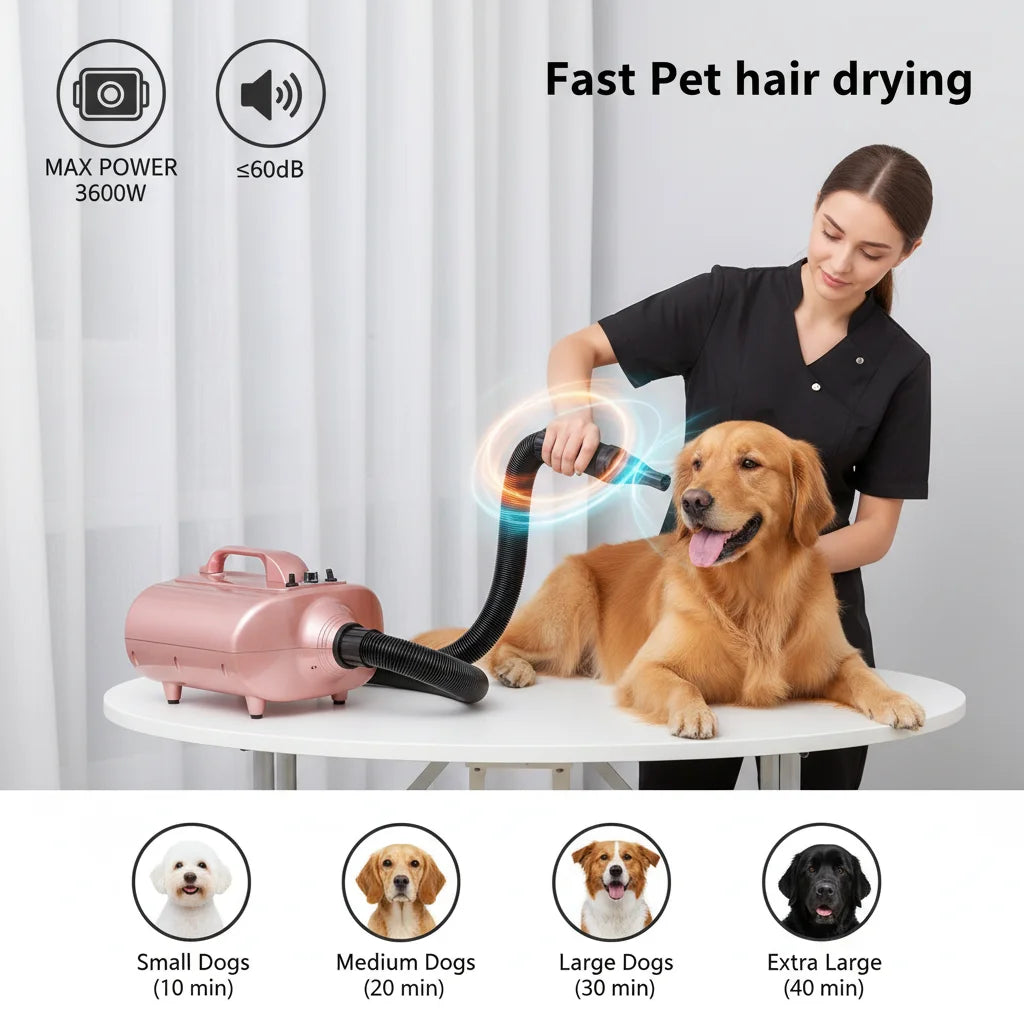 Dog Dryer Pet Hair Blower Pet Grooming Hair Dryer Dog Dryer 3600W Dual Motor Adjustable Speed Temperature 2 Nozzles Low Noise