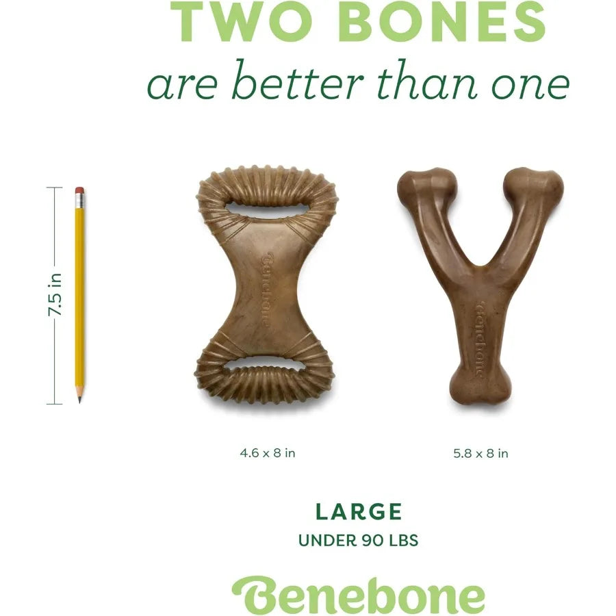 2Pack Wishbone Dental Durable Dog Chew Toys Real Bacon Made in USA Large