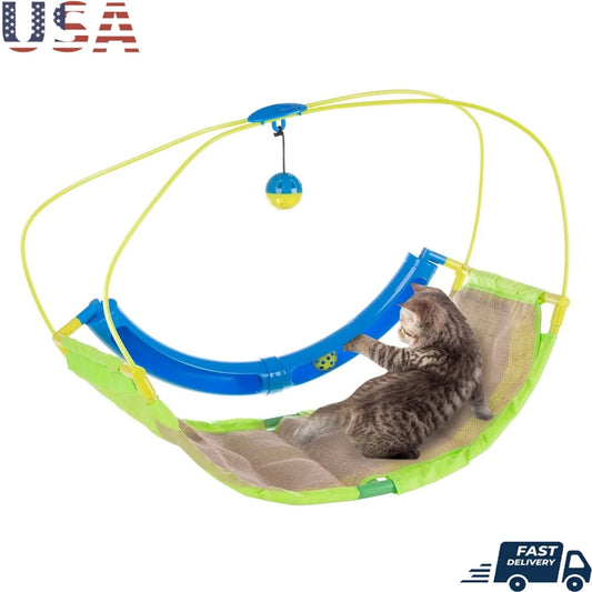 Interactive Cat Toy Activity Mat with Scratching Area Rolling Ball and Hanging Toy Mental Stimulation and Exercise
