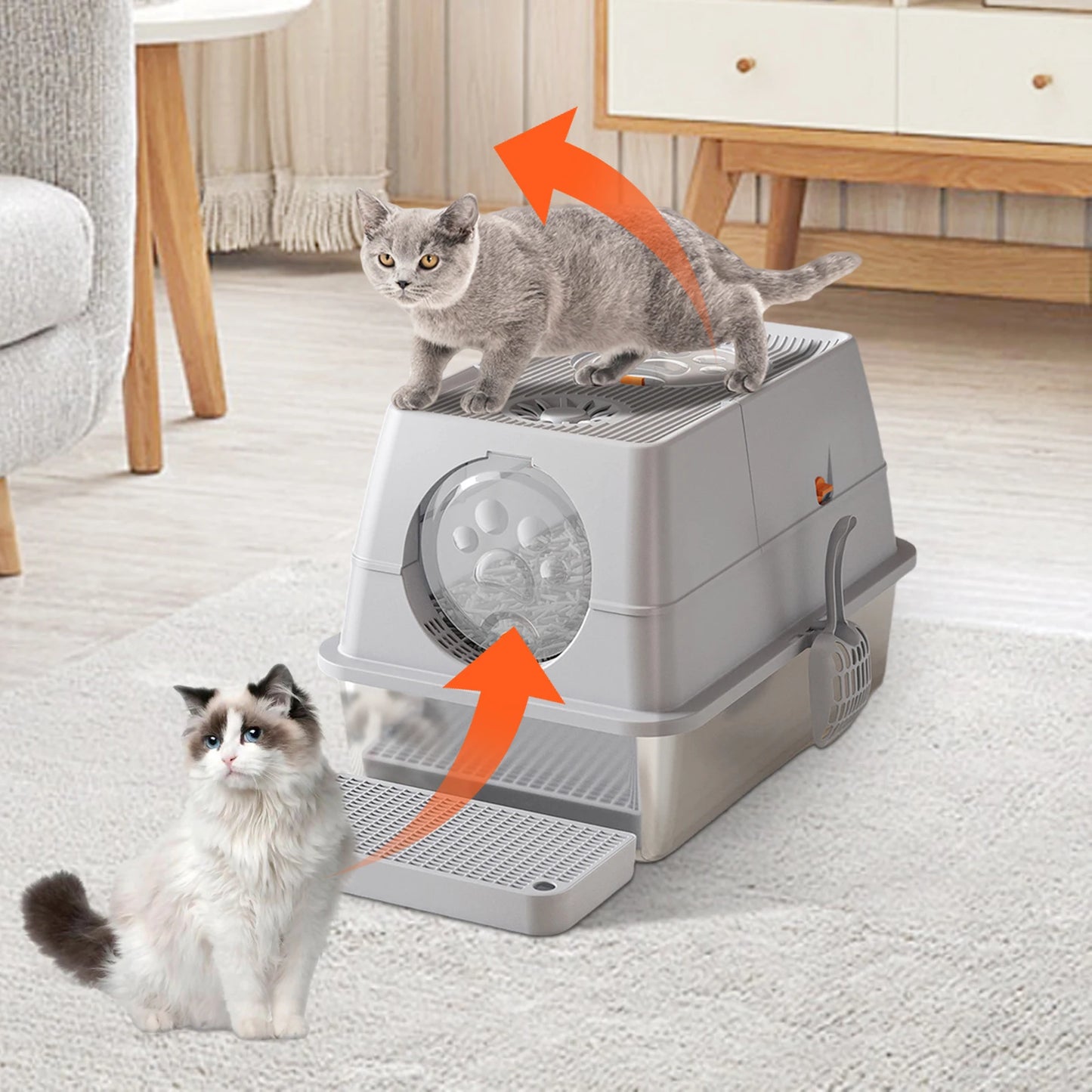 Stainless Steel Covered Litter Box, Top Entry Metal Litter Box for Cats,Proof Litter Boxes with Flip Cover, Removable Top