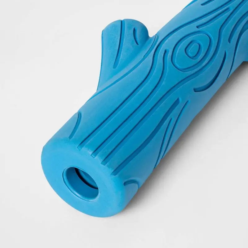 Indestructible Dog Chew Toy 12 Inch Blue Rubber Stick with Crinkles for Aggressive Chewers Extreme Play Fetch Safe Non Toxic