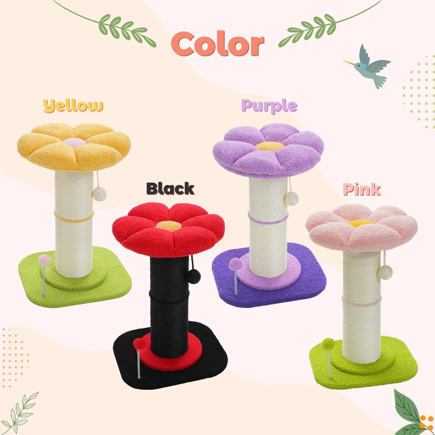 Flower Cat Scratching Post Small Cat Tree Tower Cat Scratcher for Indoor Cats with Super Thick Scratching Post Removable Cat Bed