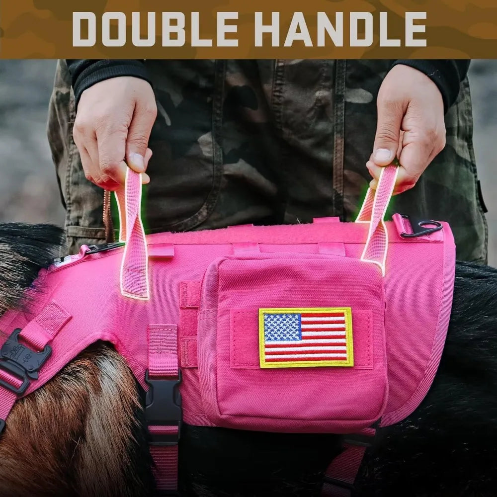 Pink Tactical Dog Harness for Large Dogs,Tactical Dog Collar with Bungee Leash Set,No Pull Military Dog - Hot Sale
