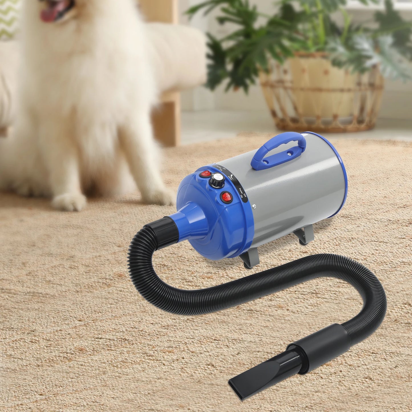 2200W Professional Pet Grooming Dryer, Adjustable Wind Speed, 4 Nozzles, Rust-resistant, Low Noise 55-70dB for Dogs/Cats