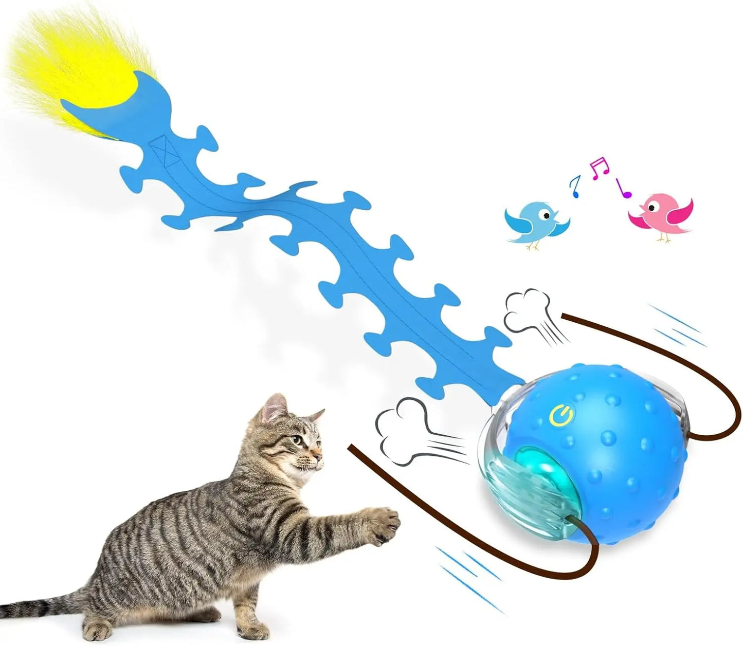 Interactive cat toy ball for indoor cats rolls quickly on the carpet, chirping and activating cat toys with movements (red)