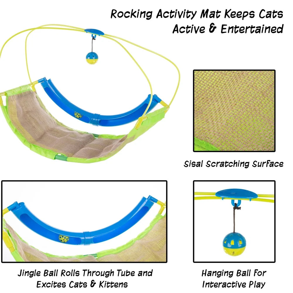 Interactive Cat Toy Activity Mat with Scratching Area Rolling Ball and Hanging Toy Mental Stimulation and Exercise