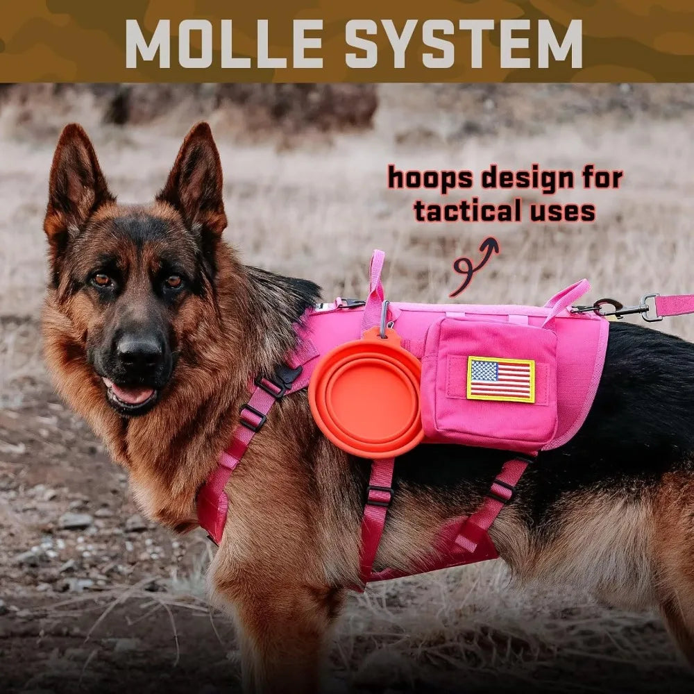 Pink Tactical Dog Harness for Large Dogs,Tactical Dog Collar with Bungee Leash Set,No Pull Military Dog - Hot Sale