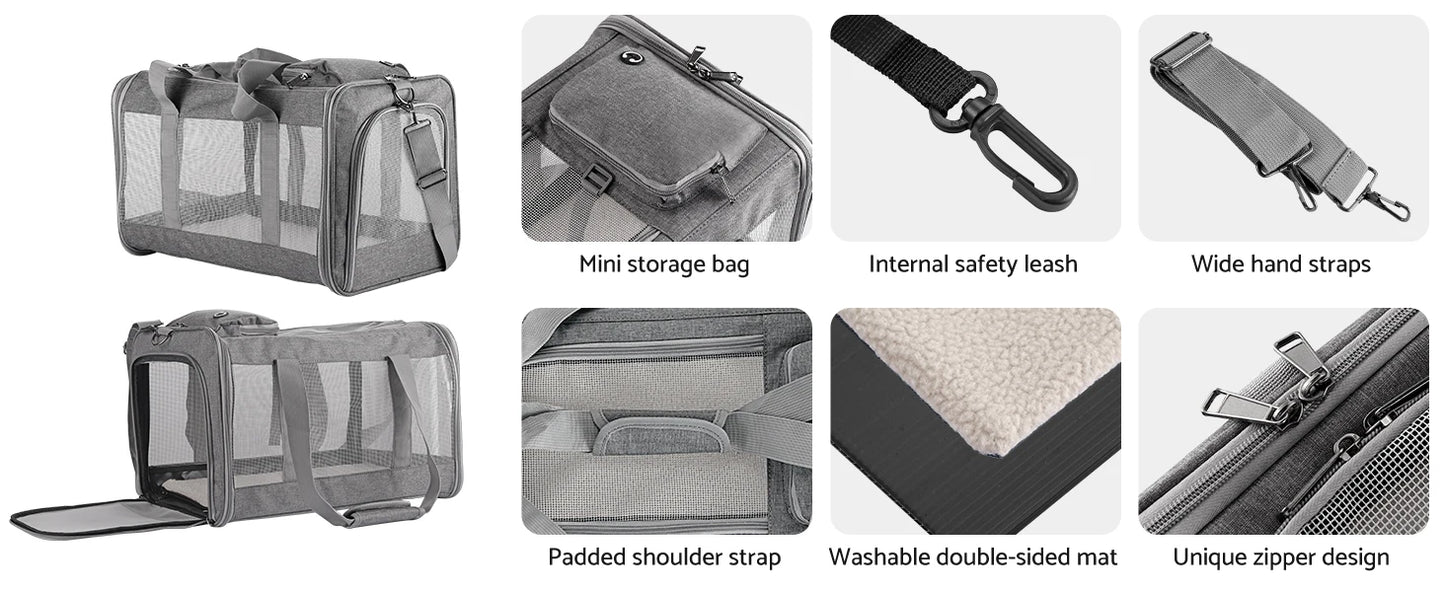 Airline Approved Pet Carrier for Cats Dogs Soft Travel Bag with Breathable Honeycomb Board,Removable Support Board for Vet