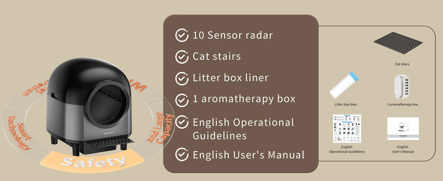 Automatic Cat Litter Box Self Cleaning,Smart Litter Box with Stairs, Safety Protection, 100L+10L APP-Control Cat Litter Boxes