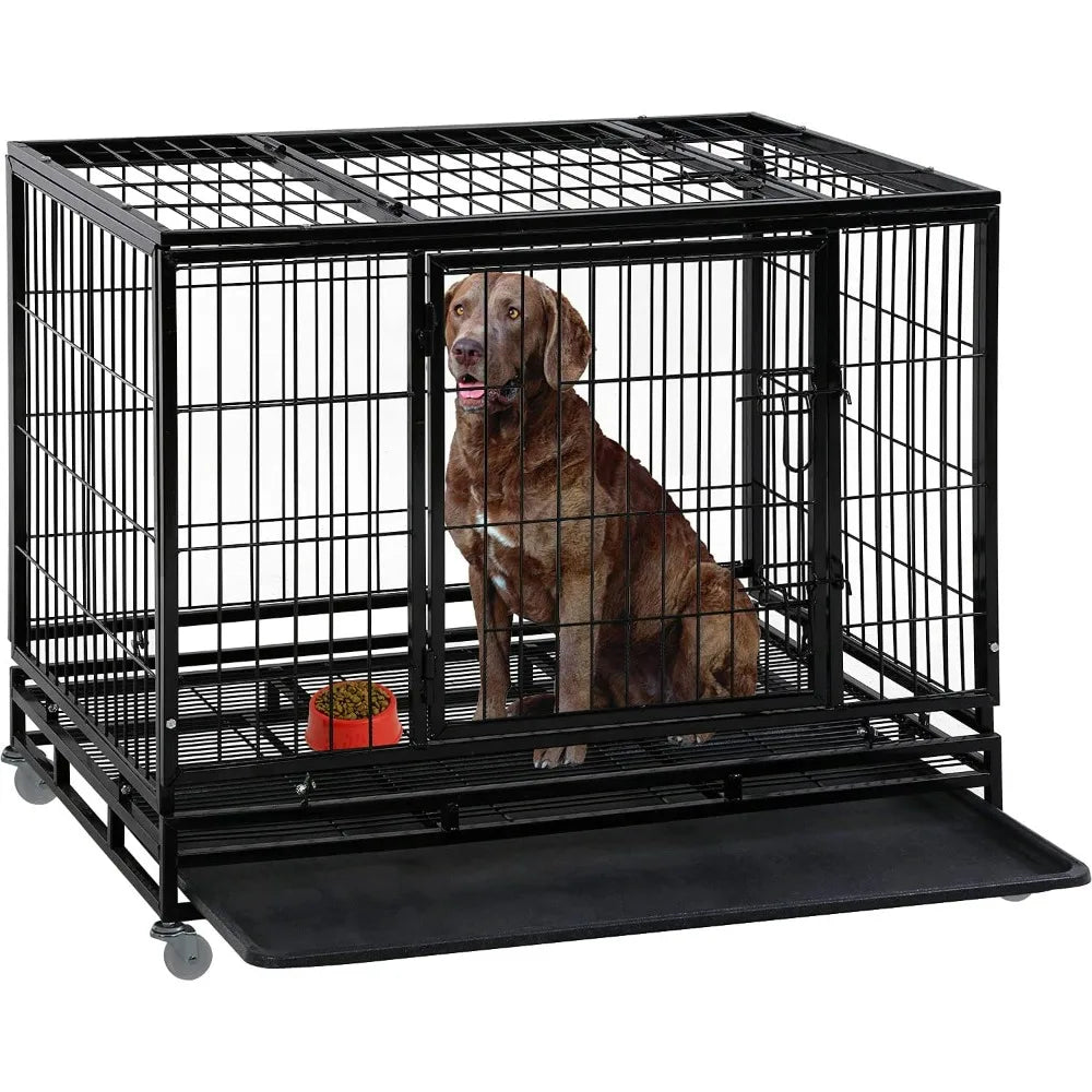 Dog Crate Cage for Large Dogs Heavy Duty 48 Inches Dog Kennel Pet Playpen for Training Indoor Outdoor