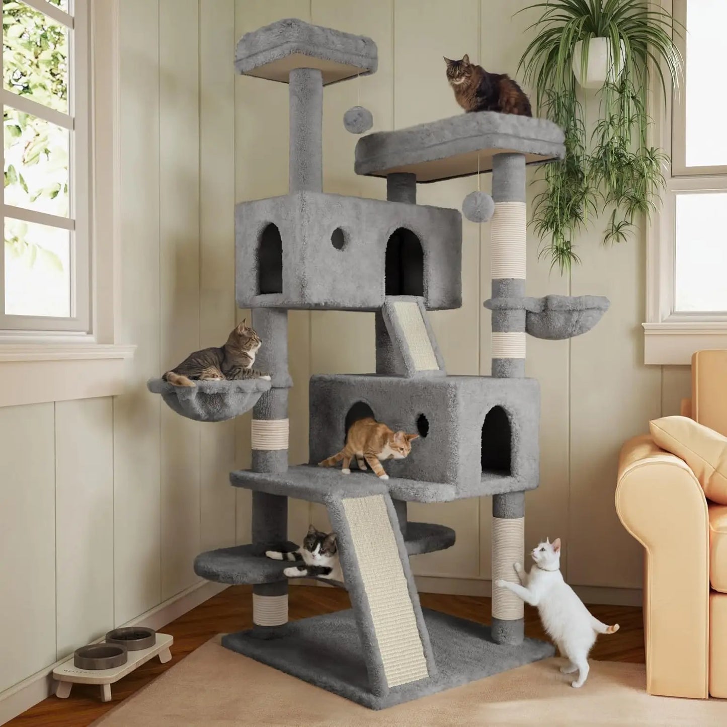 Multi-Level Large Cat Tree Tower for Indoor Big Feline/Cozy Plush Perches/Condo/Sisal Scratching Posts/Hammock