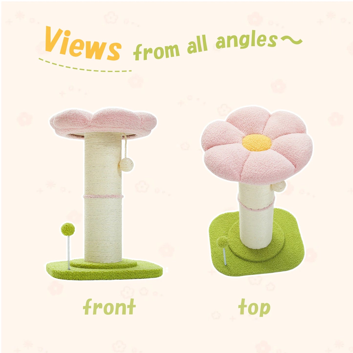 Flower Cat Scratching Post Small Cat Tree Tower Cat Scratcher for Indoor Cats with Super Thick Scratching Post Removable Cat Bed