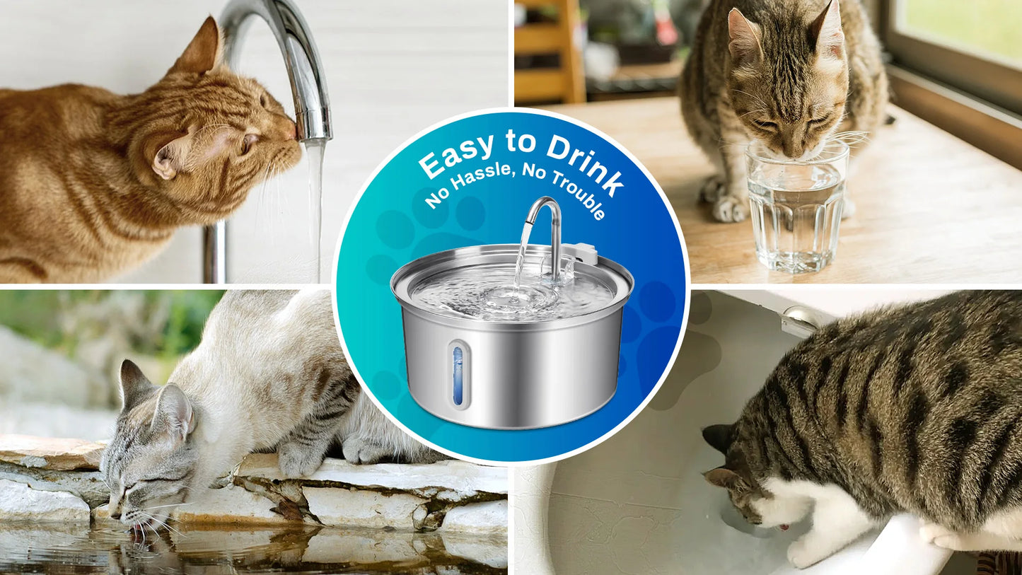 Cat Water Fountain Stainless Steel, 108oz/3.2L Pet Water Fountain With Ultra Quiet Pump, Filtration System,Water Level Window