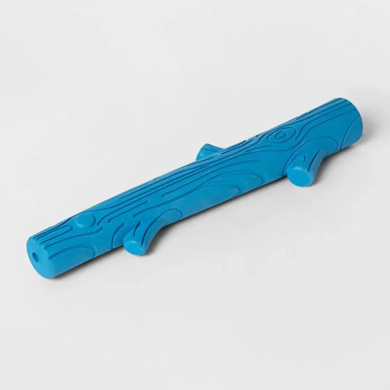 Indestructible Dog Chew Toy 12 Inch Blue Rubber Stick with Crinkles for Aggressive Chewers Extreme Play Fetch Safe Non Toxic