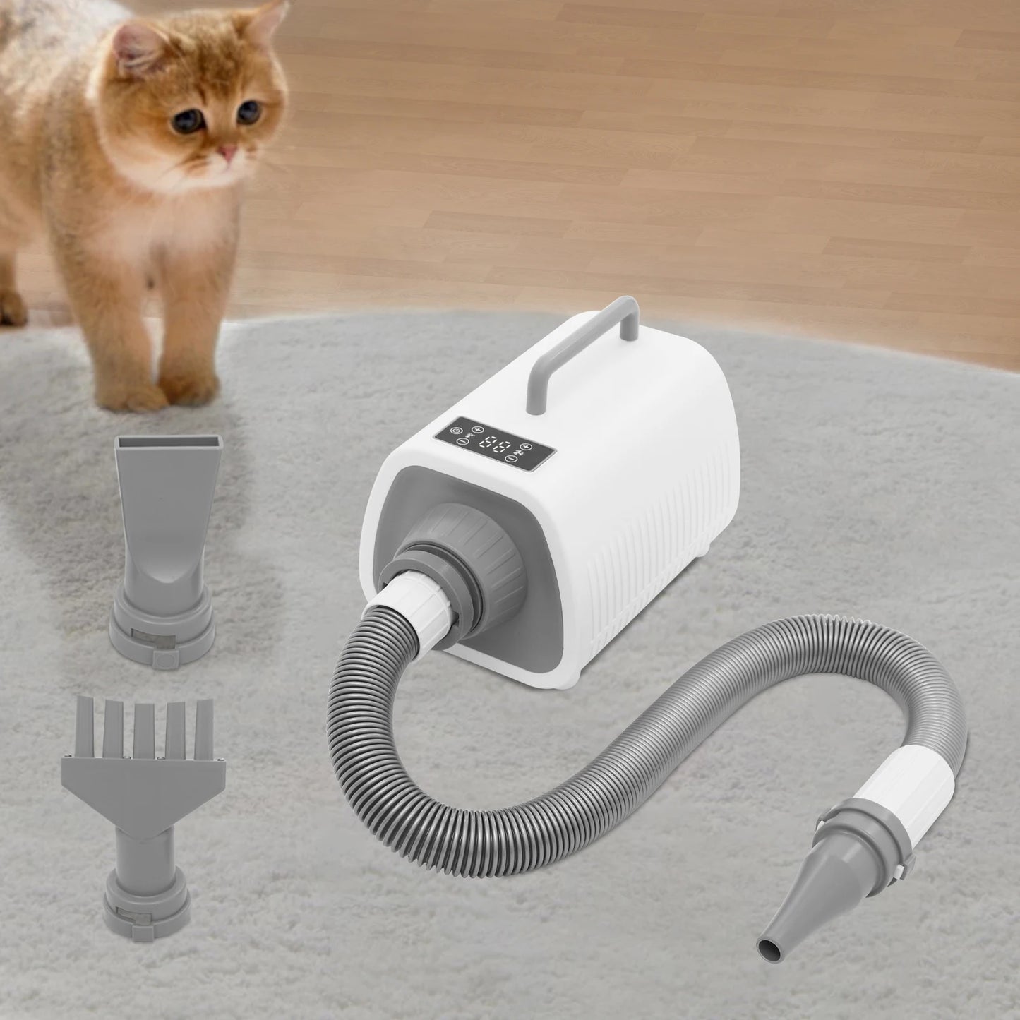 2100W Dog Grooming Blow Dryer Hair Dryer With Handles 9 Speed Adjustment (77-140℉) Led Display 3 Nozzles For Dogs