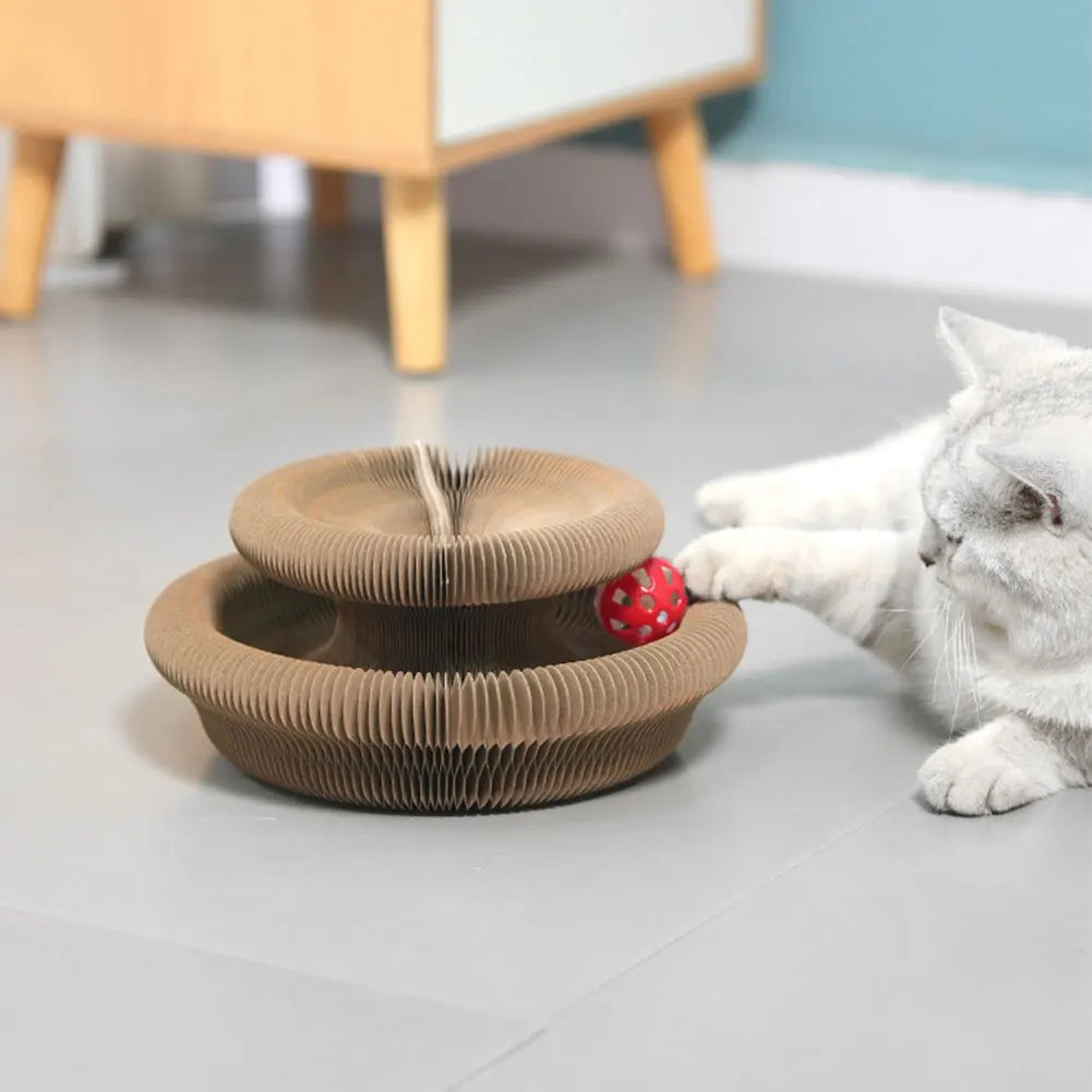 Magic Organ Cat Scratching Board Cat Grinding Claw Scratching Board Foldable Round Corrugated Cats Interactive Toys Pet Supplies