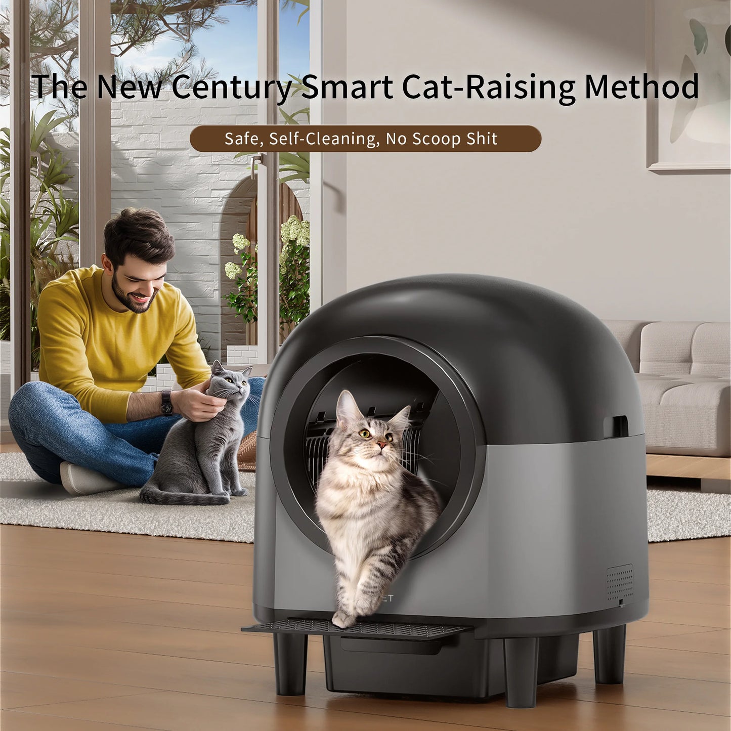 Automatic Cat Litter Box Self Cleaning,Smart Litter Box with Stairs, Safety Protection, 100L+10L APP-Control Cat Litter Boxes