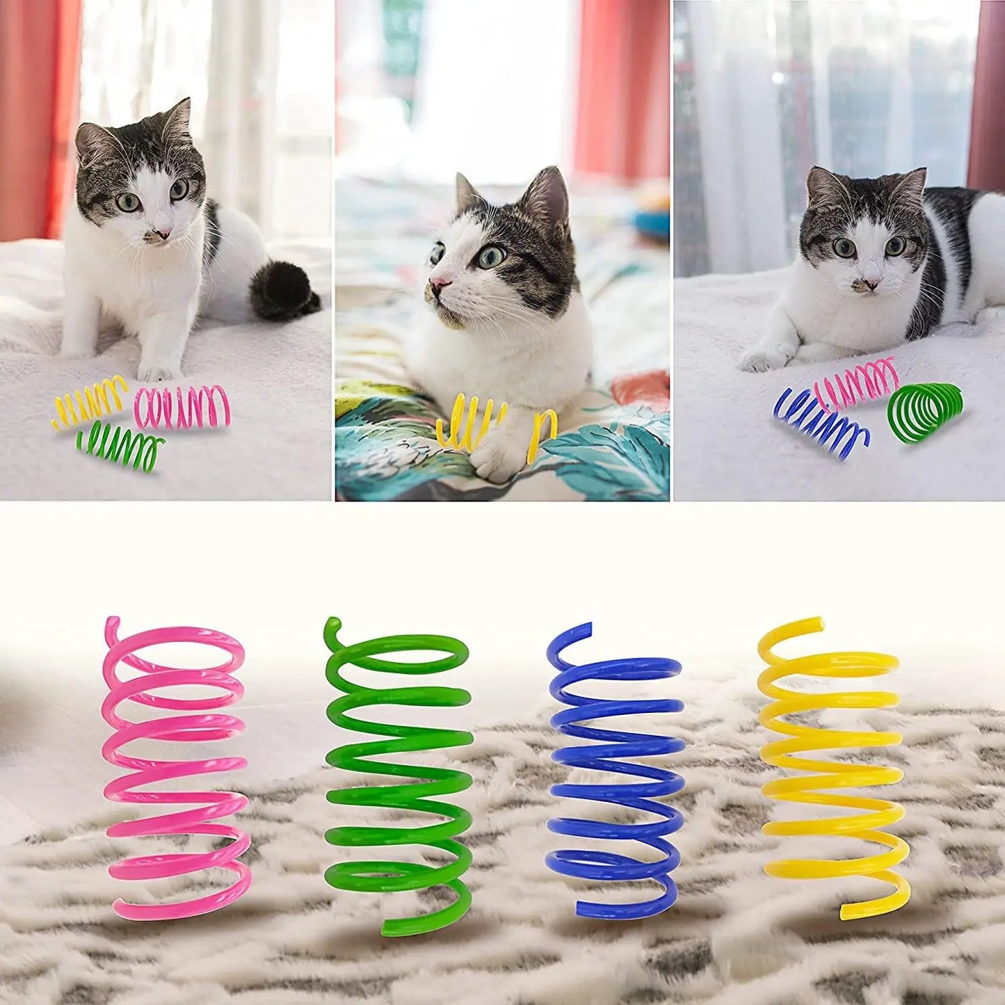 Colorful plastic spring cat toy, 30 piece set indoor cat spiral spring, interactive toy for cats and kittens