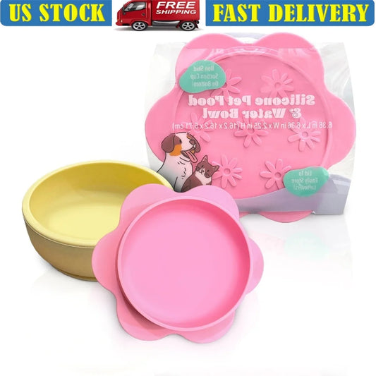 Flower-Shaped Silicone Pet Bowl Non-Slip Suction Base Dishwasher Safe Cats and Small Dogs Portable Easy Clean Durable Hygienic