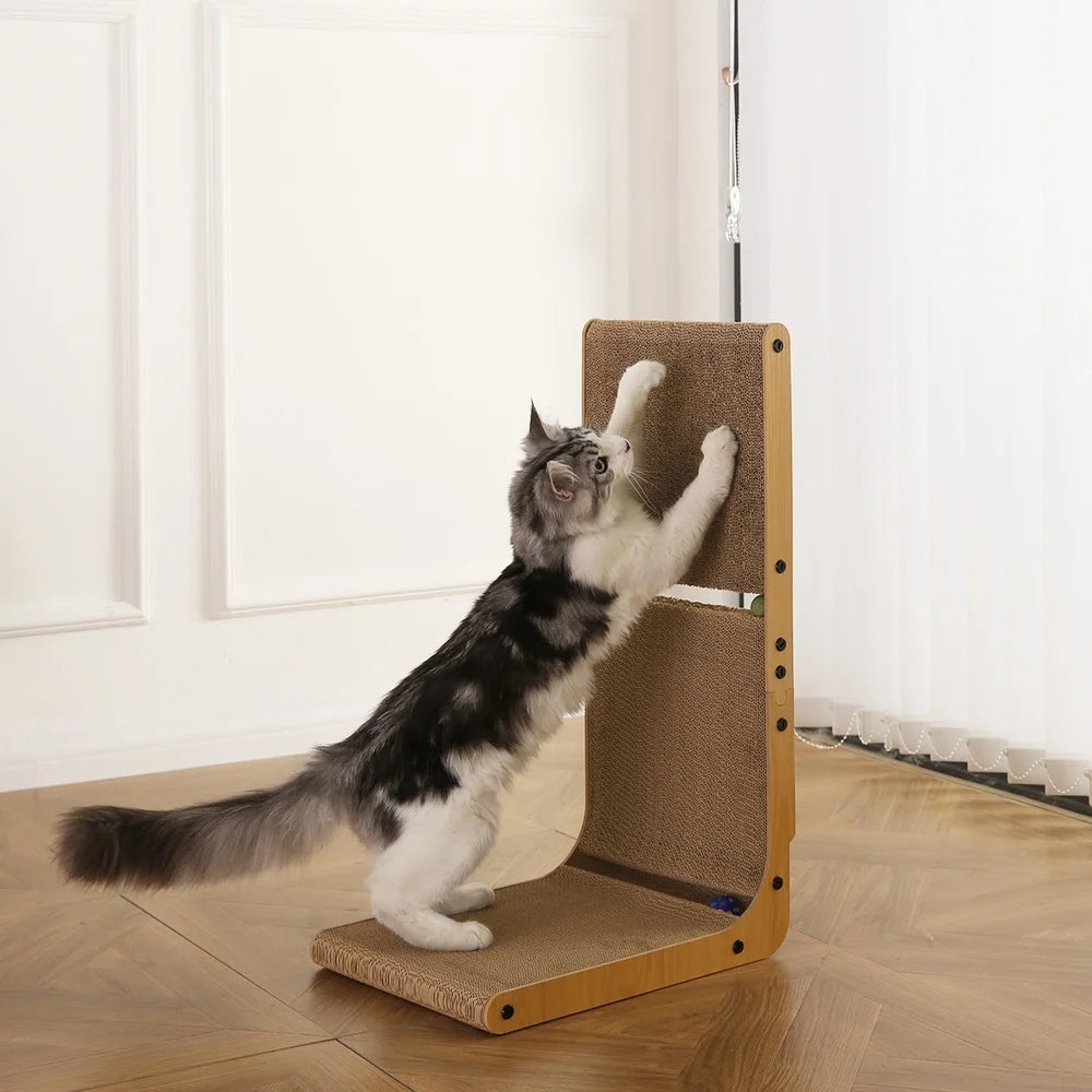 L Shape Cat Scratcher Durable Replaceable Scratching Pad with Catnip Toy Balls Engaging Scratching Experience Cats