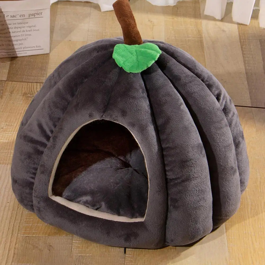 Semi-enclosed Pet Bed Cozy Semi-enclosed Pumpkin Pet Bed for Cats Dogs Comfort Cat House with Removable Cushion Pillow Cute
