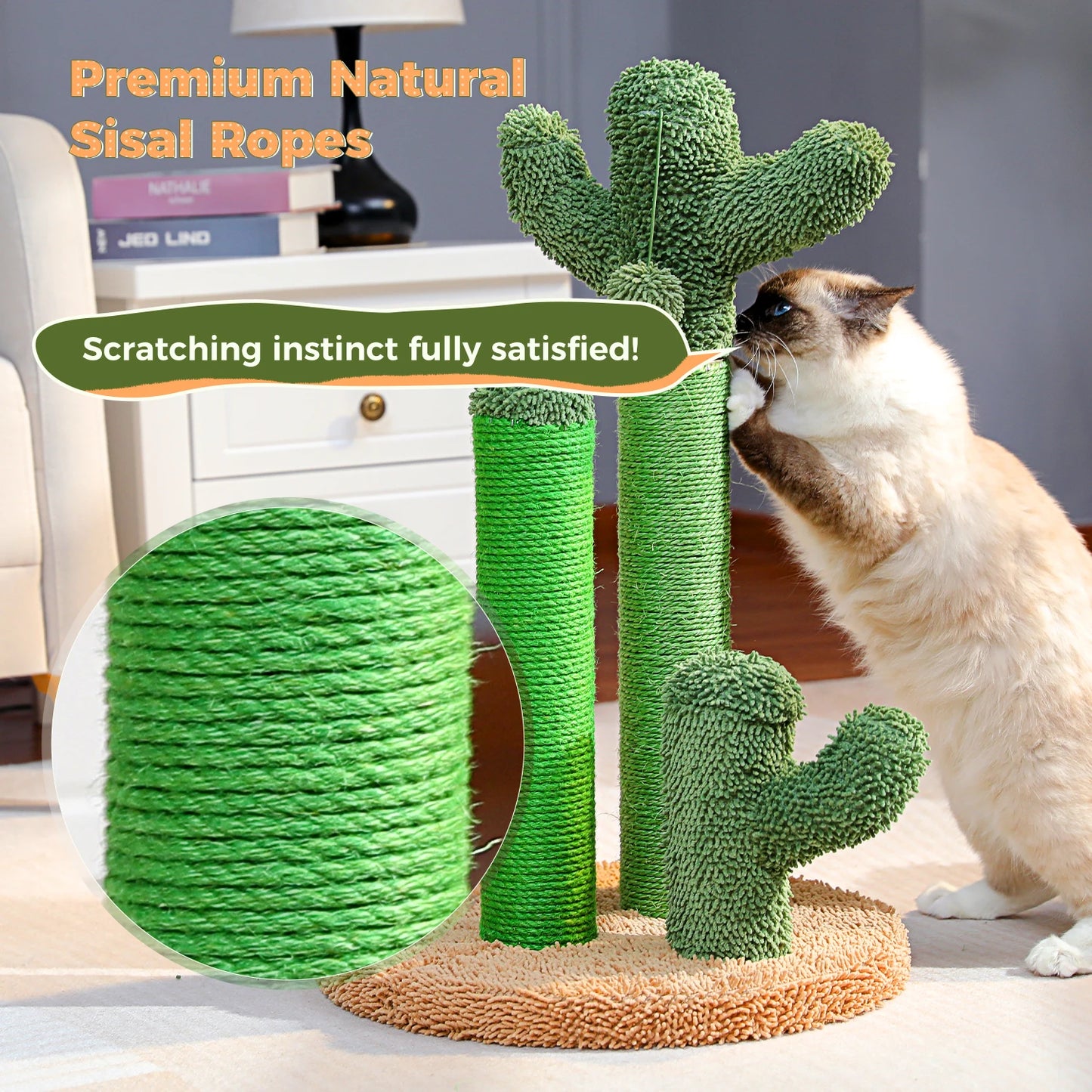Cactus Cat Scratcher Cat Scratching Post Cactus Cat Scratcher Featuring with 3 Scratching Poles and Interactive Dangling Ball