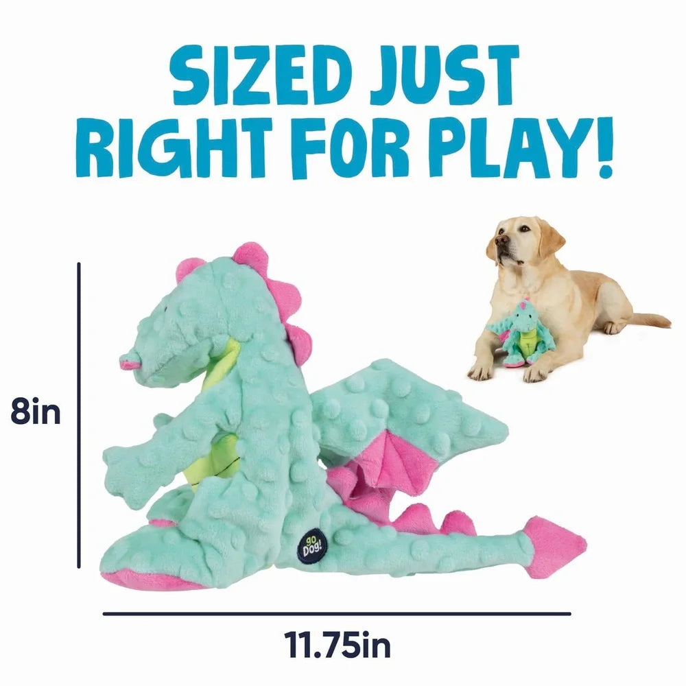 Extra Soft Plush Dragon Dog Toy with Chew Guard Technology Durable Squeaker Crinkle Wings Interactive Play Medium Large Dogs