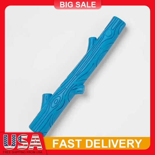 Indestructible Dog Chew Toy 12 Inch Blue Rubber Stick with Crinkles for Aggressive Chewers Extreme Play Fetch Safe Non Toxic