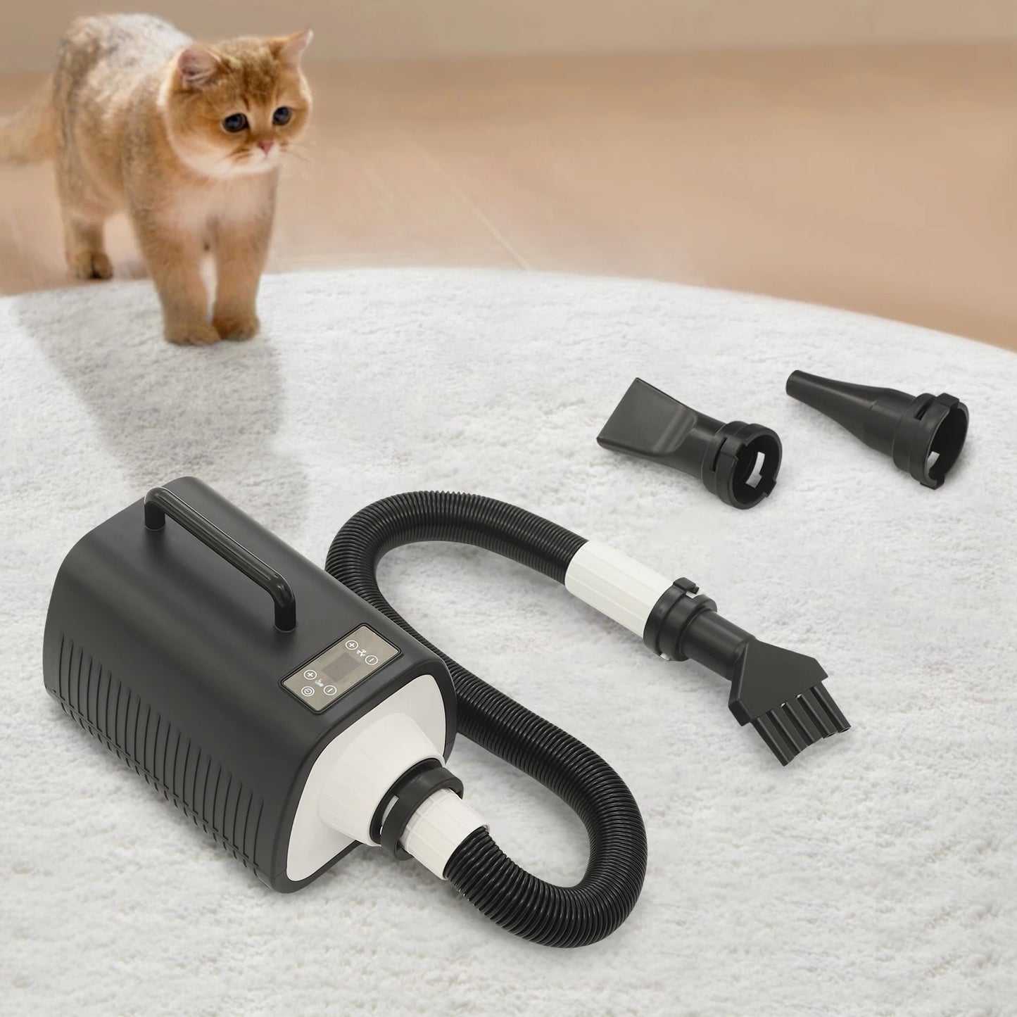 2100W Dog Grooming Blow Dryer Hair Dryer With Handles 9 Speed Adjustment (77-140℉) Led Display 3 Nozzles For Dogs