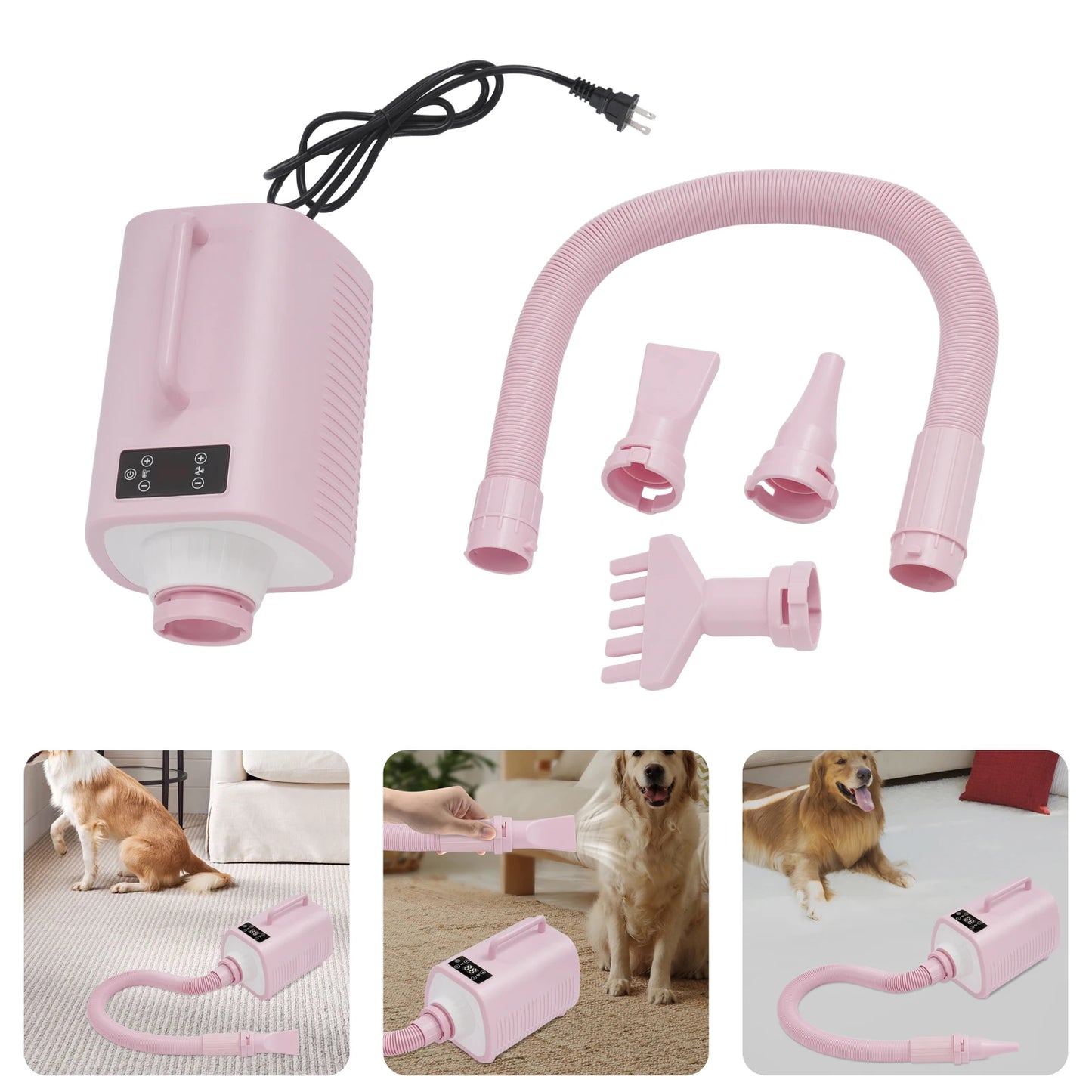 2100W Dog Grooming Blow Dryer Hair Dryer With Handles 9 Speed Adjustment (77-140℉) Led Display 3 Nozzles For Dogs