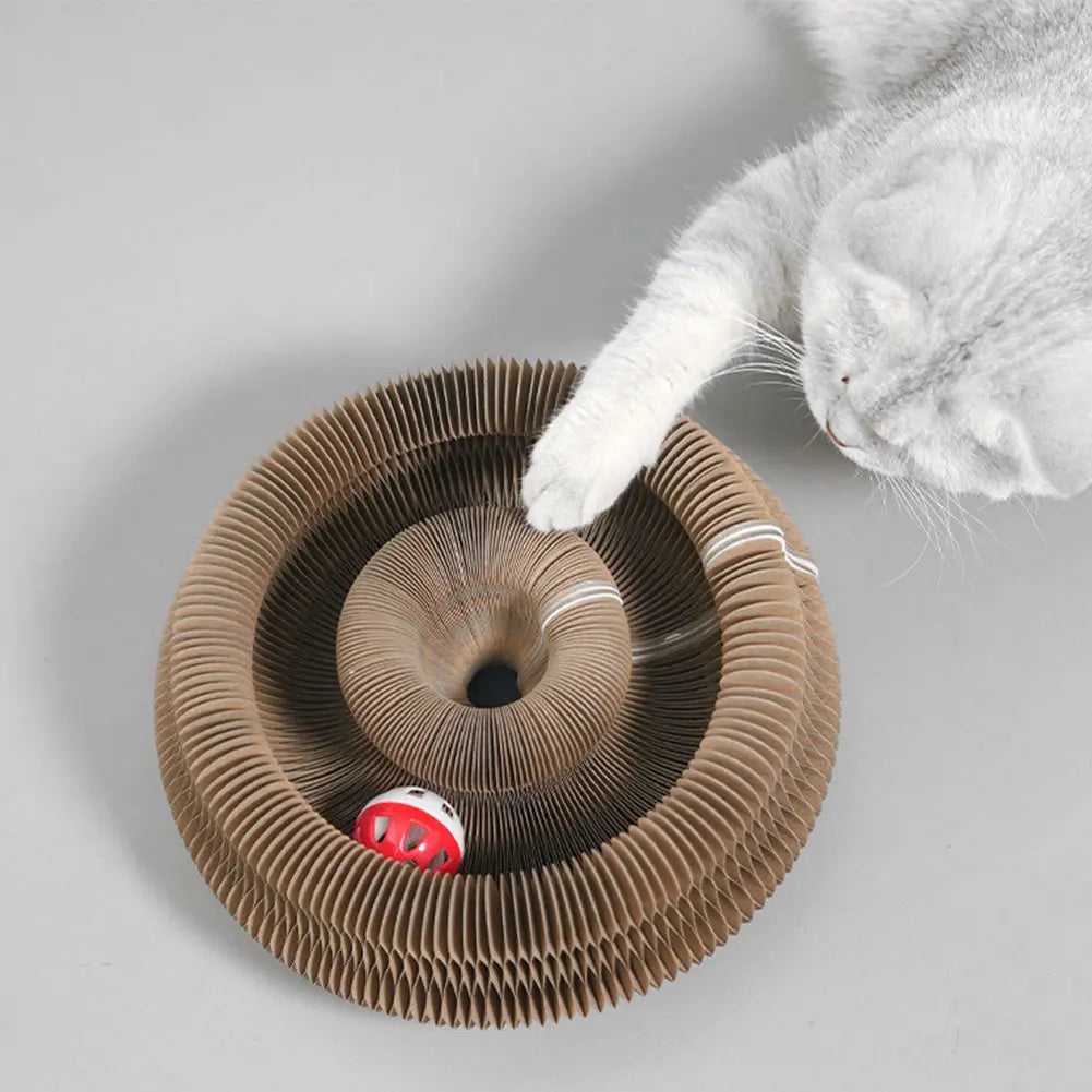 Magic Organ Cat Scratching Board Cat Grinding Claw Scratching Board Foldable Round Corrugated Cats Interactive Toys Pet Supplies