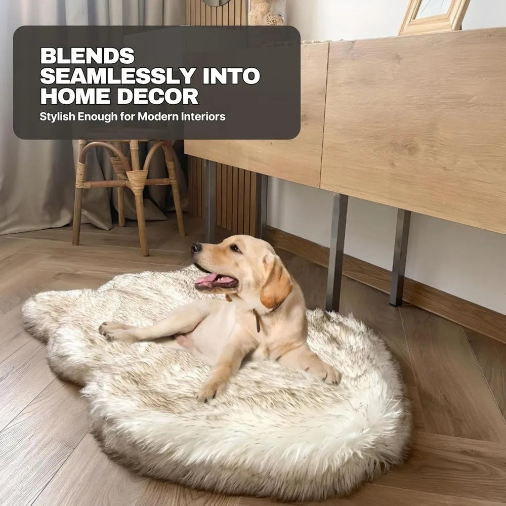 Luxury Faux Fur Orthopedic Memory Foam Dog Bed for Small to XL Pets, Plush Pet Rug with Warmth and Comfort